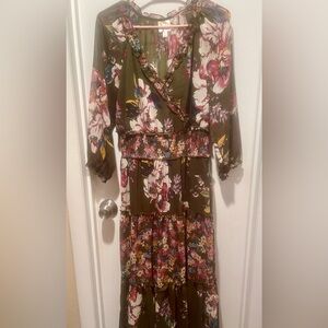 Fig and Flower BoHo Cottage Core, sheer and smocked maxi dress M
